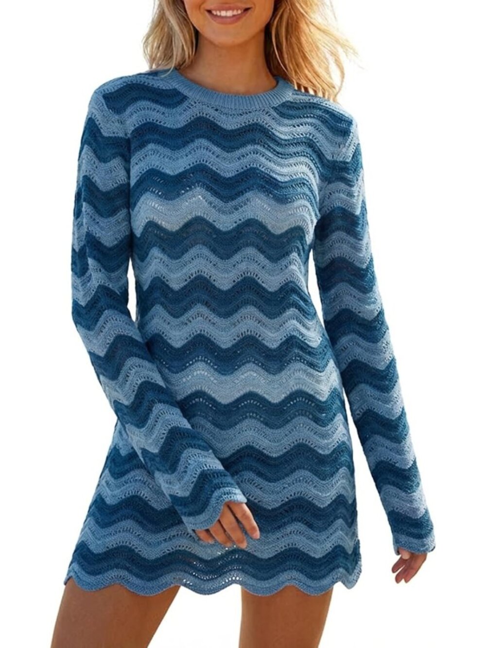 Colorful Striped Crochet Knit Dress | Women's Beach Cover-Up | Summer Fashion
